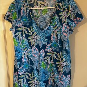 Lilly Pulitzer Blue and Pink Floral V-Neck Top